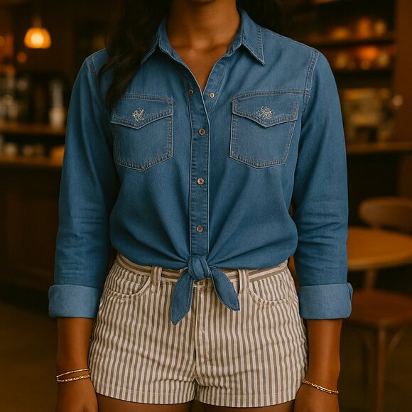 PacSun High-Rise Striped Shorts - Tan & White - Size 24 - Picture 2 of 4